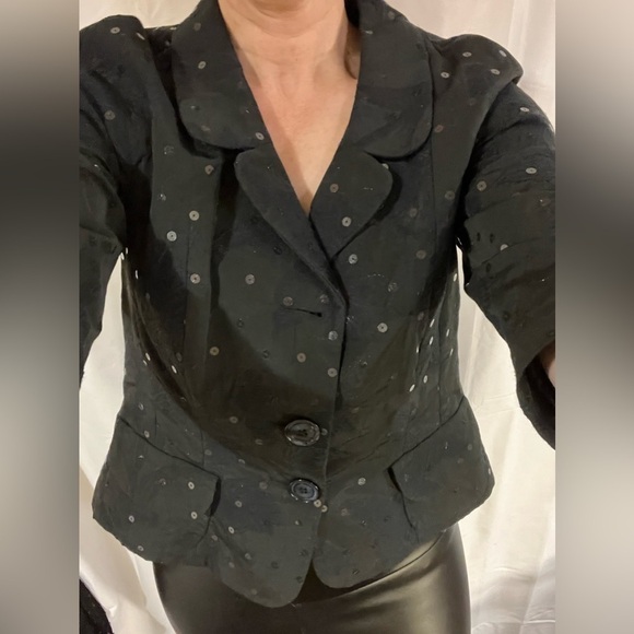 Sônia Bogner womens evening Jacket small Black Sequin Collar shimmer 3/4 sleeve  - Picture 2 of 16